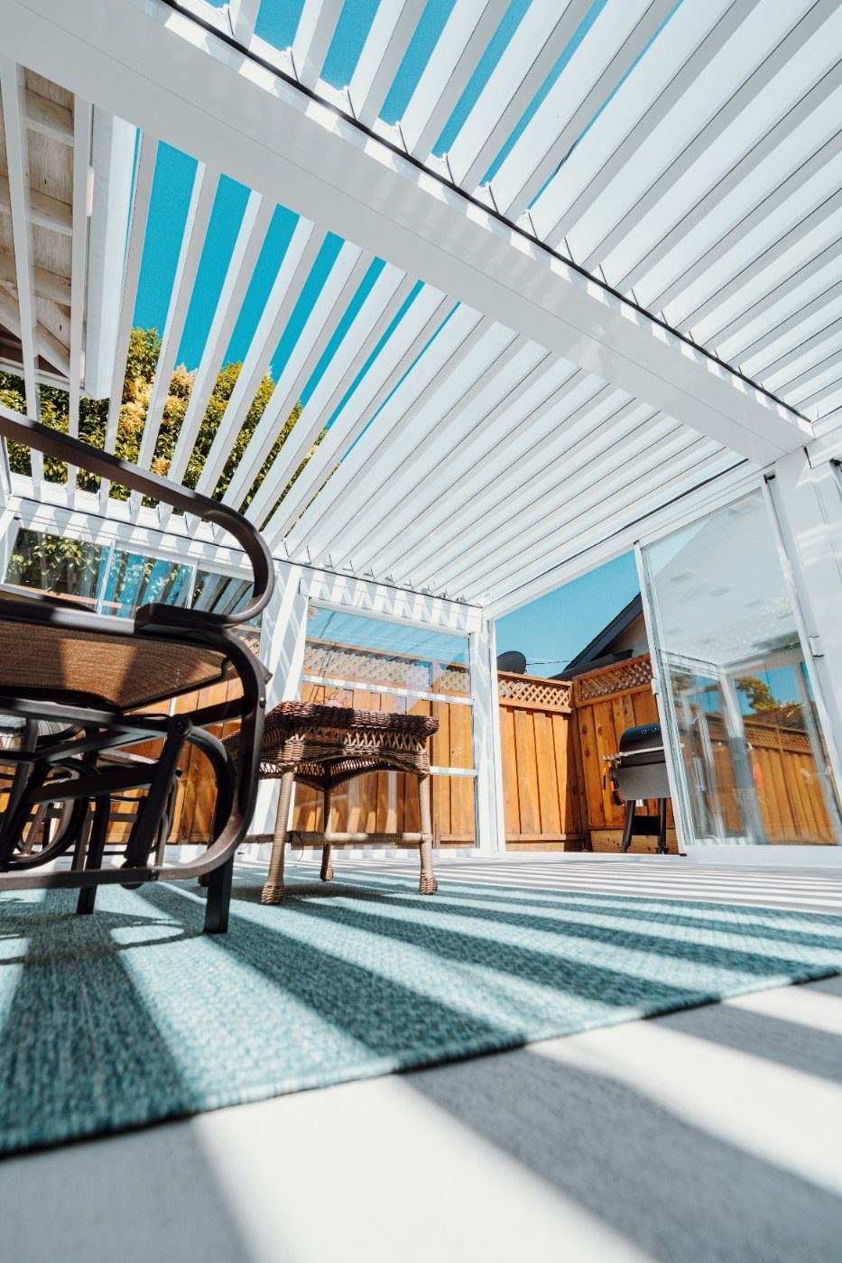 White louvered dining terrace